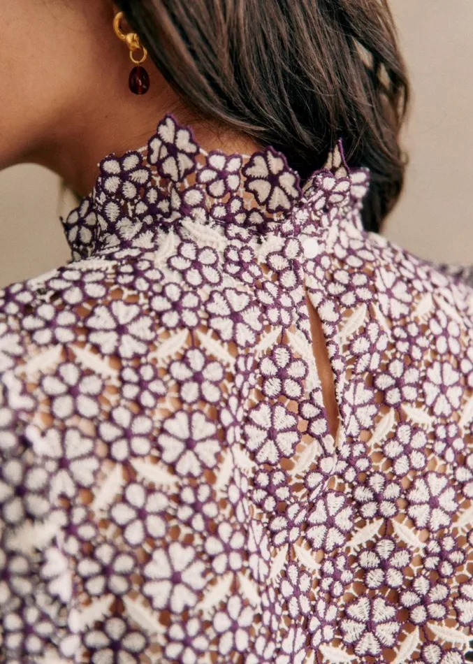 Szane Tops Womens Jordyna Blouse Mauve Ecru Bico Embroidery