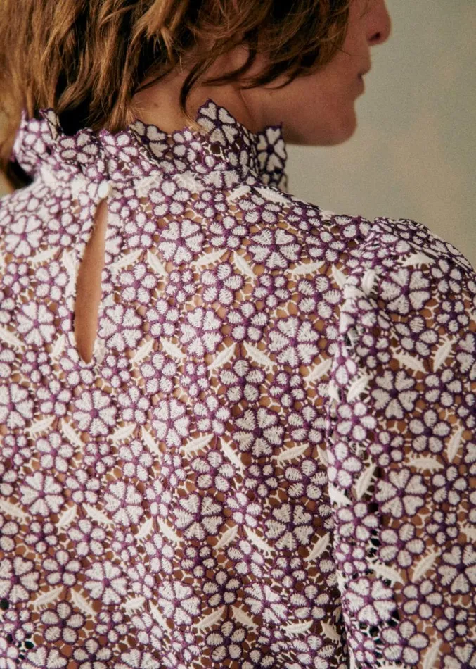 Szane Tops Womens Jordyna Blouse Mauve Ecru Bico Embroidery