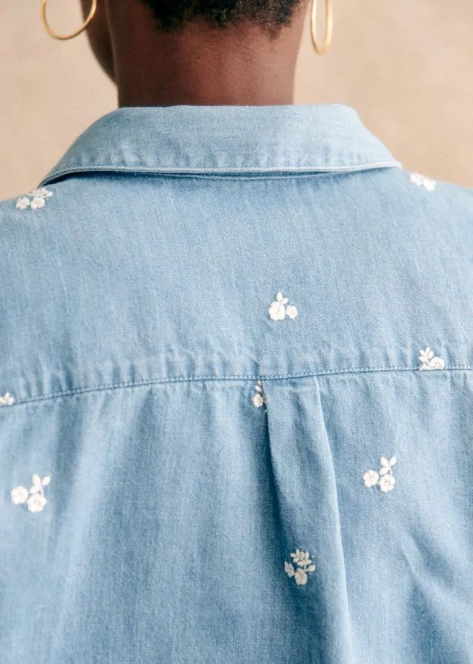 Szane Tops Womens Tomboy Shirt Embroidered Denim