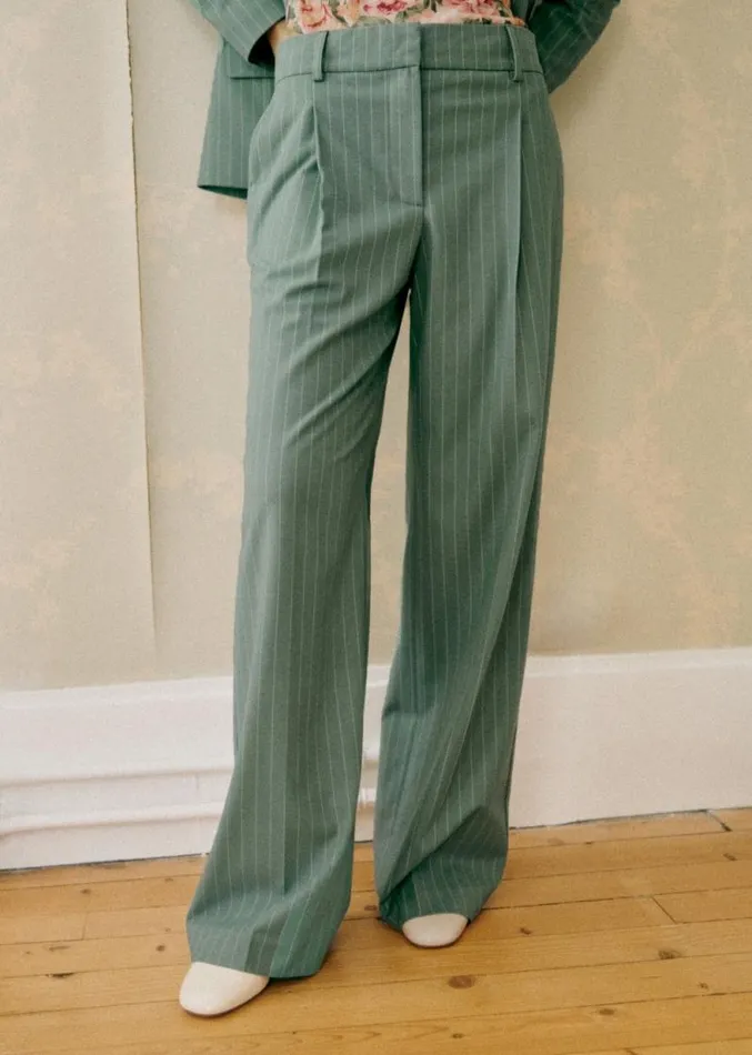 Szane Trousers and Jumpsuits Womens Rodriguo Trousers Greenecru Fine Stripes