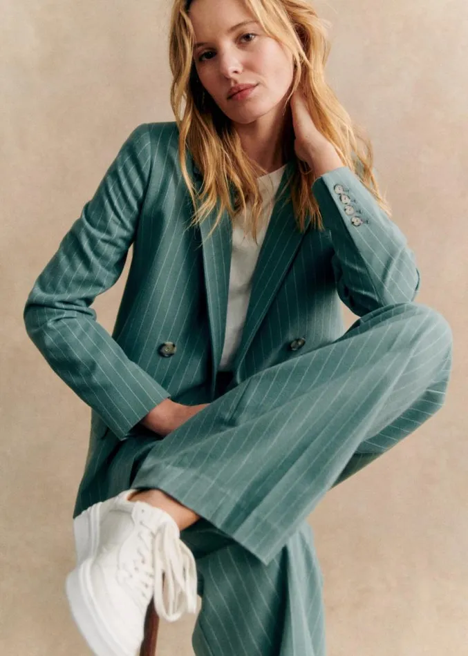 Szane Trousers and Jumpsuits Womens Rodriguo Trousers Greenecru Fine Stripes