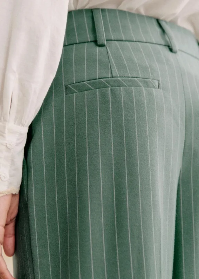 Szane Trousers and Jumpsuits Womens Rodriguo Trousers Greenecru Fine Stripes