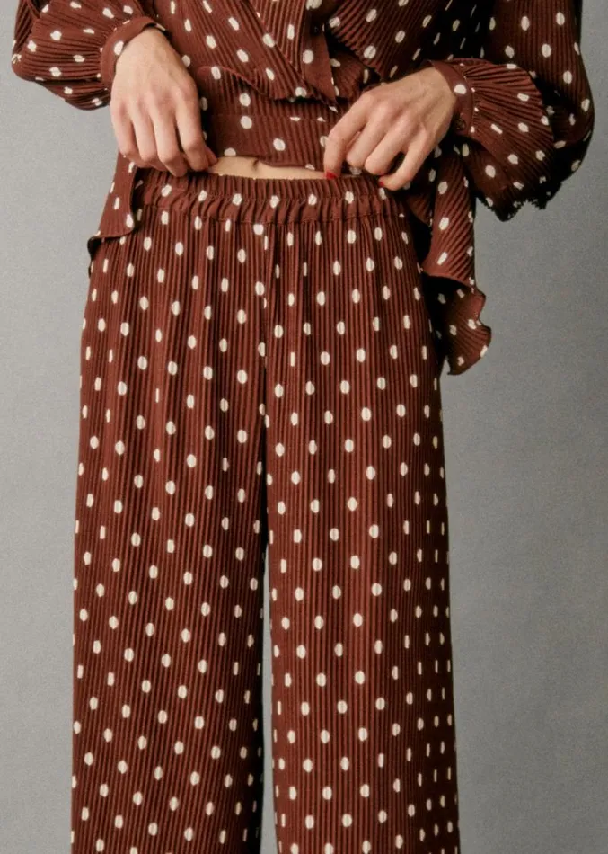 Szane Trousers and Jumpsuits Womens Syra Trousers 8211 Pink Creation Brown Ecru Polka Dots