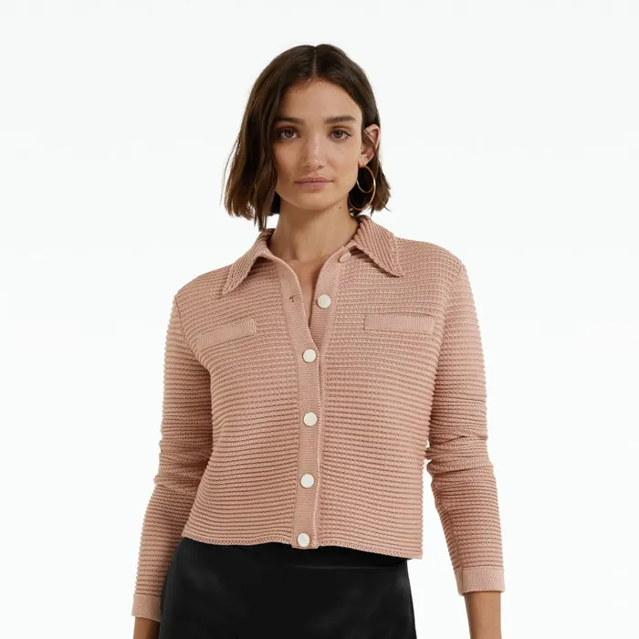 Safiyaa Artemis Old Rose Crochet Jacket Women Knitwear