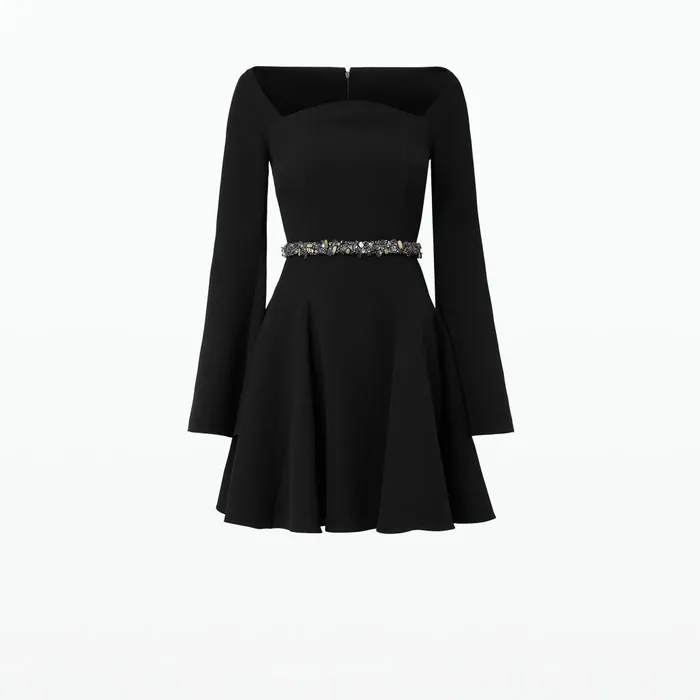 Safiyaa Aubrene Black Short Dress With Embroidered Belt Women Dresses