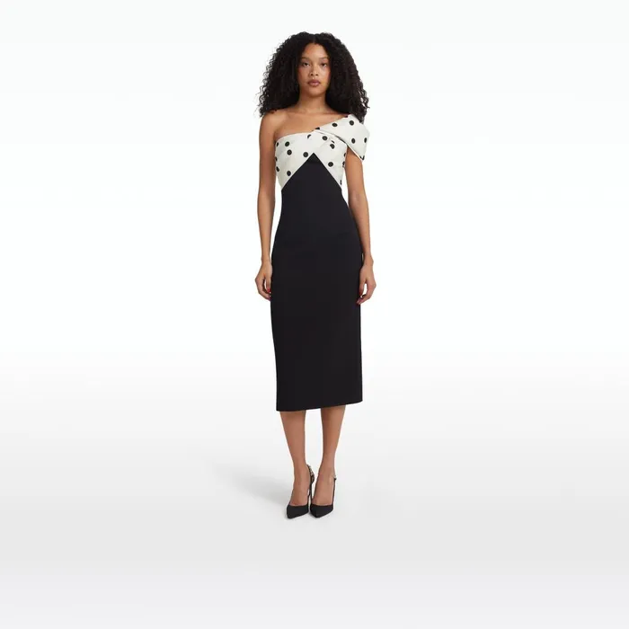 Safiyaa Bushra Black and Egret Black Midi Dress Women Dresses