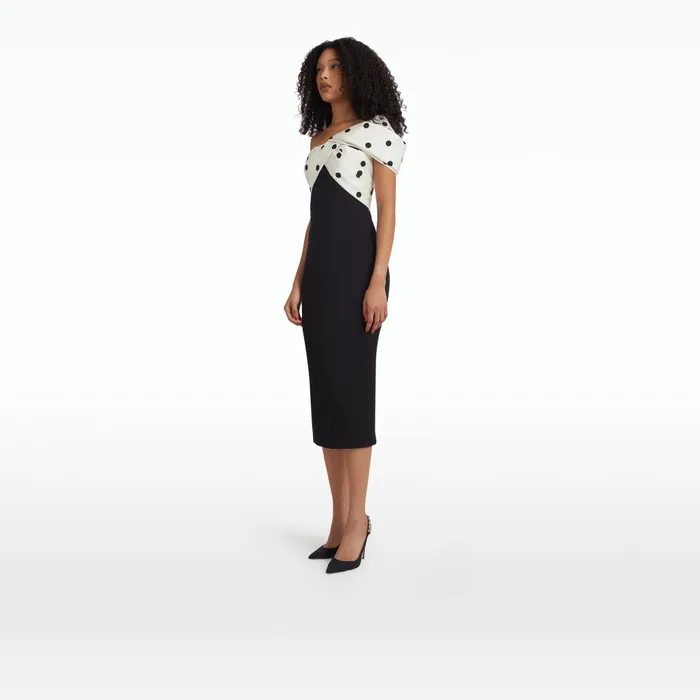 Safiyaa Bushra Black and Egret Black Midi Dress Women Dresses