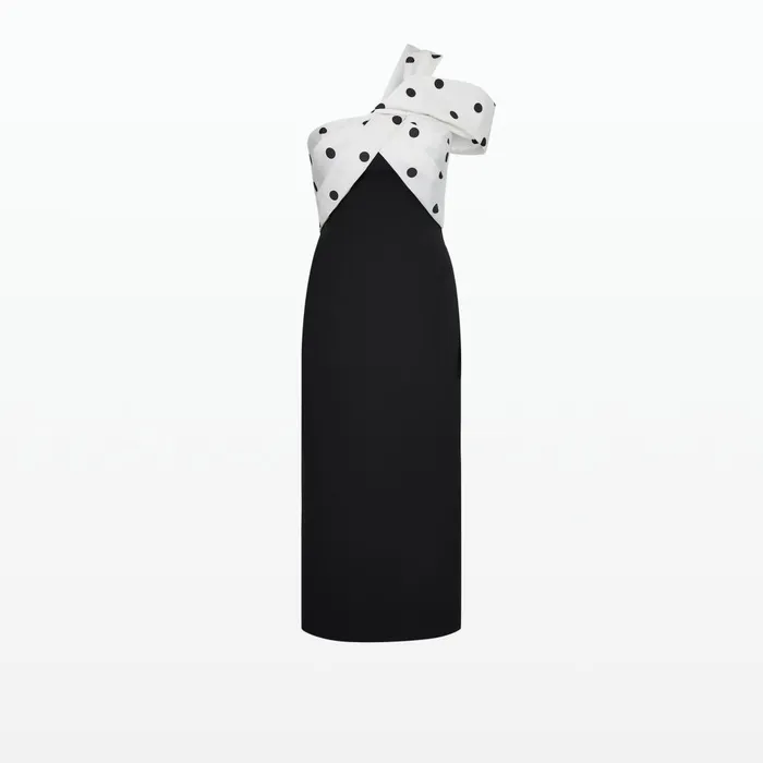 Safiyaa Bushra Black and Egret Black Midi Dress Women Dresses
