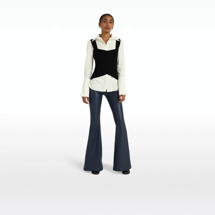 Safiyaa Halluana Navy Vegan Leather Trousers Women Trousers