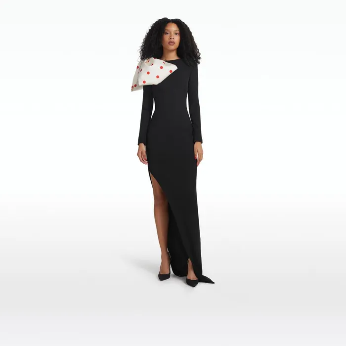 Safiyaa Ines Black and Egret Lacquer Red Long Dress Women Dresses