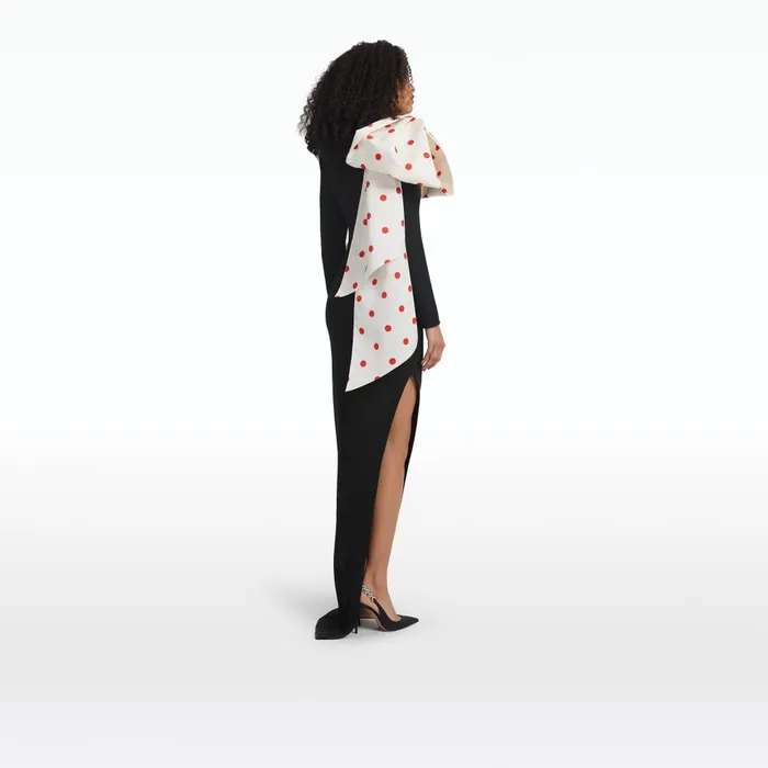 Safiyaa Ines Black and Egret Lacquer Red Long Dress Women Dresses