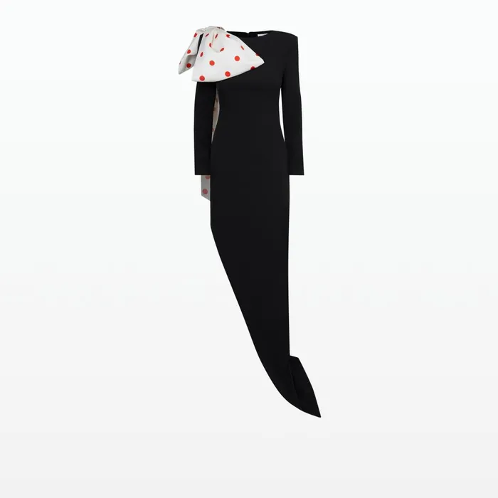 Safiyaa Ines Black and Egret Lacquer Red Long Dress Women Dresses