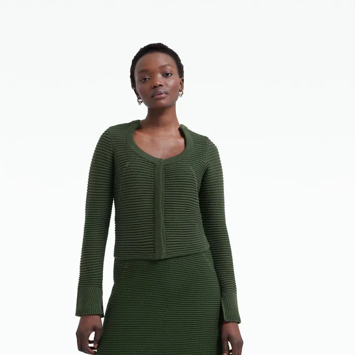 Safiyaa Karlotta Olive Crochet Jacket Women Knitwear