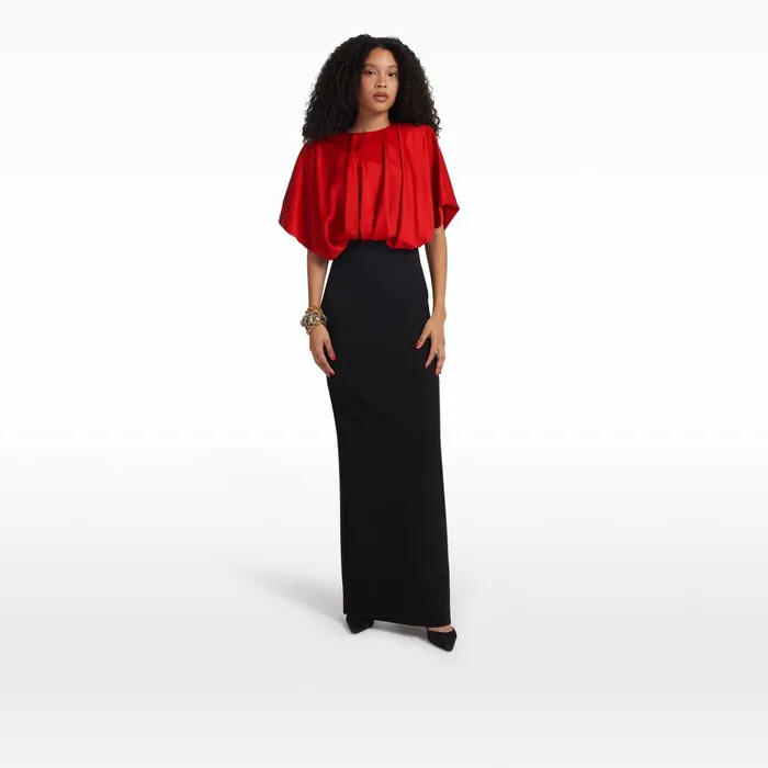 Safiyaa Lucinda Black and Cherry Red Long Dress Women Dresses