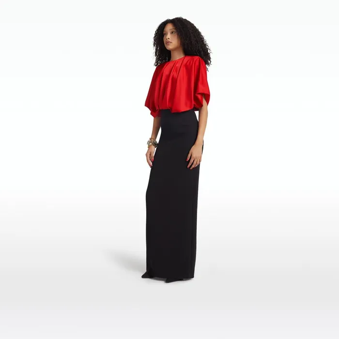 Safiyaa Lucinda Black and Cherry Red Long Dress Women Dresses