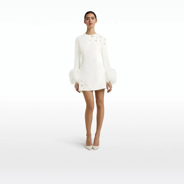 Safiyaa Rena Ivory Feathertrimmed Short Dress Women Dresses