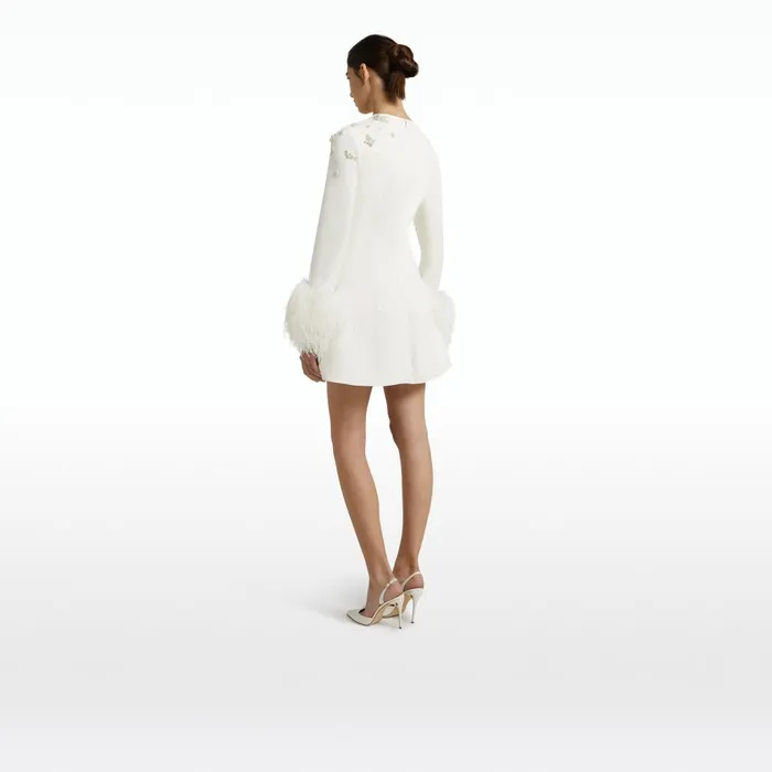 Safiyaa Rena Ivory Feathertrimmed Short Dress Women Dresses