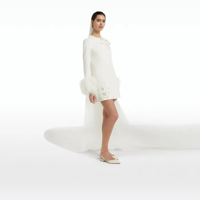 Safiyaa Rena Ivory Feathertrimmed Short Dress Women Dresses