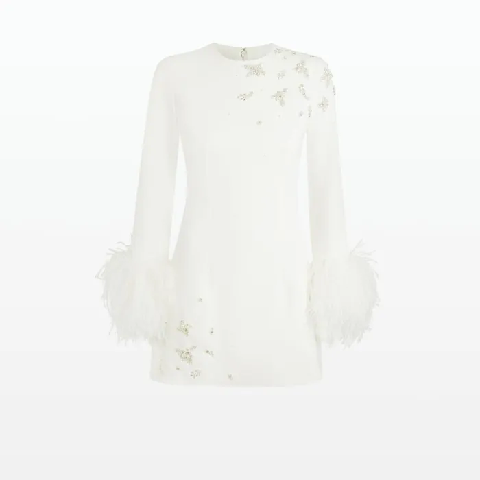 Safiyaa Rena Ivory Feathertrimmed Short Dress Women Dresses