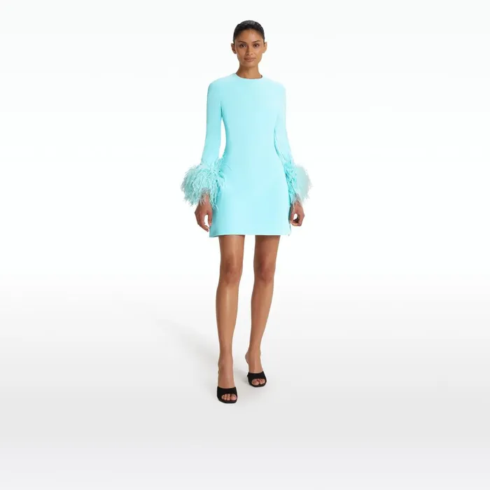 Safiyaa Rena Positano FeatherTrimmed Short Dress Women Dresses