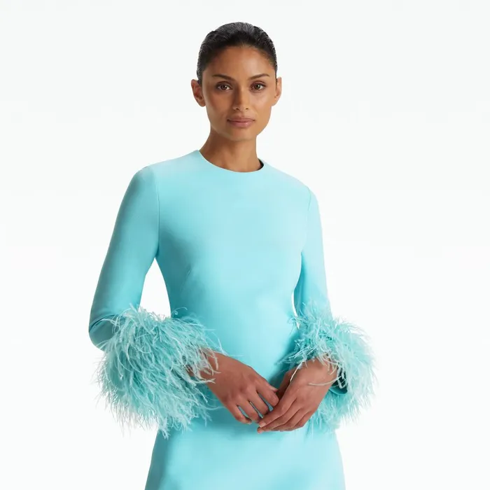 Safiyaa Rena Positano FeatherTrimmed Short Dress Women Dresses