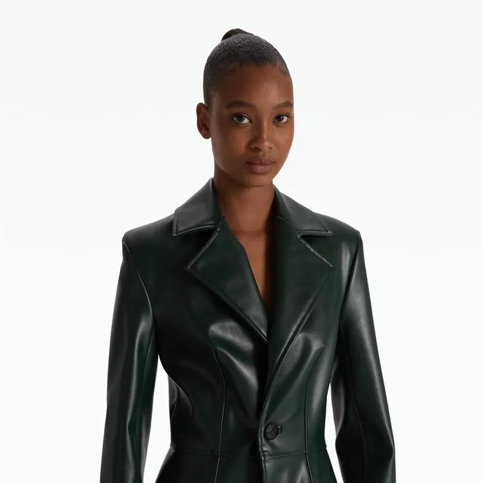 Safiyaa Willow Darkest Spruce Vegan Leather Coat Women Jackets and Coats