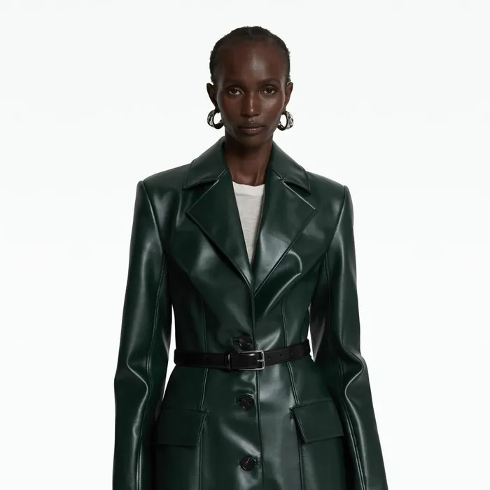 Safiyaa Willow Darkest Spruce Vegan Leather Coat Women Jackets and Coats