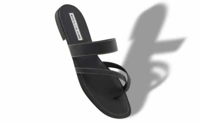Sandals Women Manolo Blahnik SUSACRUBlack Calf Leather Crossover Flat Sandals