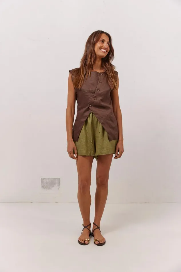 Sets Women VRG GRL Nettie Linen Shorts Olive Sets Women VRG GRL Nettie Linen Shorts Olive