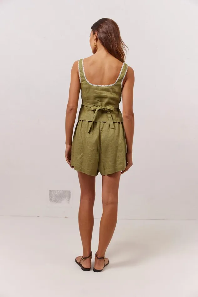Sets Women VRG GRL Nettie Linen Shorts Olive Sets Women VRG GRL Nettie Linen Shorts Olive