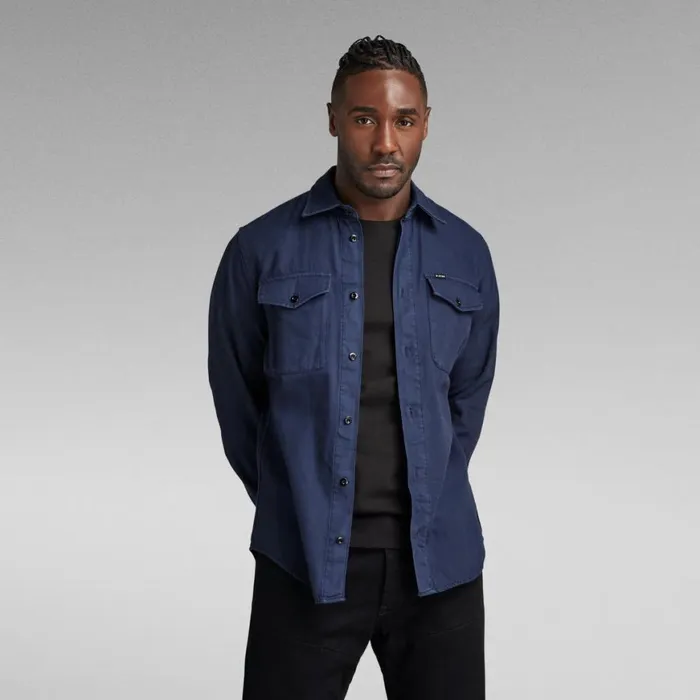 Shirts Men GStar RAW Marine Slim Shirt Sartho Blue Garment Dyed
