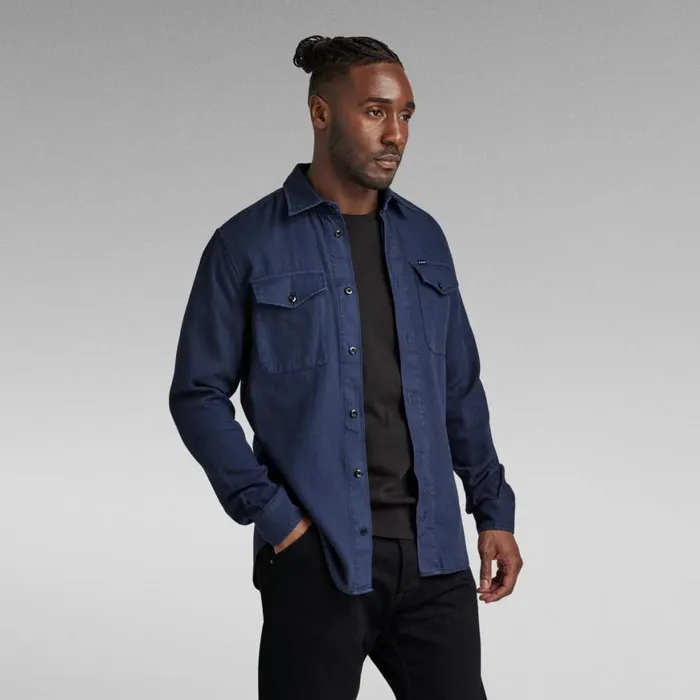 Shirts Men GStar RAW Marine Slim Shirt Sartho Blue Garment Dyed