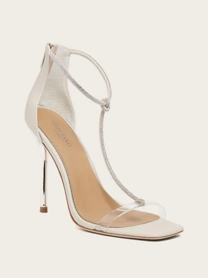 Shoes Women Marciano Olivia TStrap Rhinestone Stiletto Sandal Paper