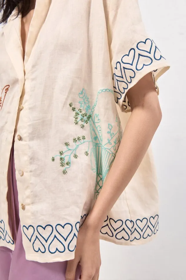 Short Sleeve Women VRG GRL Natalia Linen Shirt Cream Short Sleeve Women VRG GRL Natalia Linen Shirt Cream