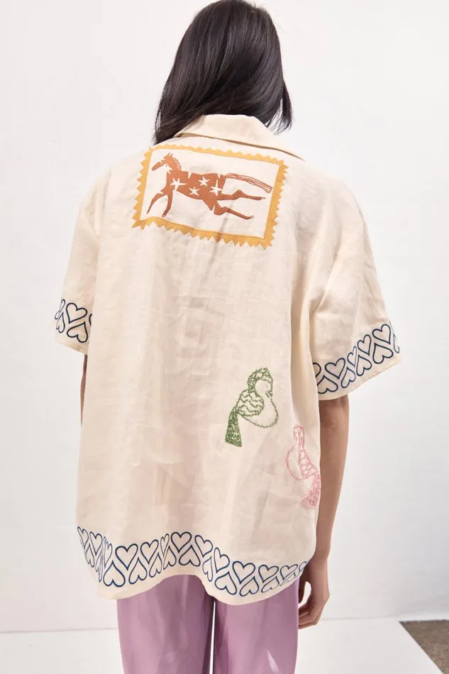 Short Sleeve Women VRG GRL Natalia Linen Shirt Cream Short Sleeve Women VRG GRL Natalia Linen Shirt Cream