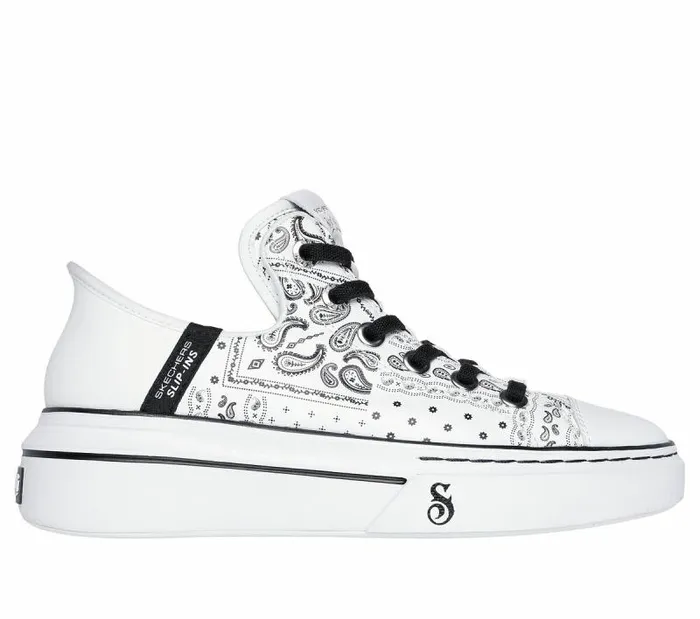 Skechers Premium Leather Slipins Snoop One 8211 Double G White Black Women Casual Sneakers