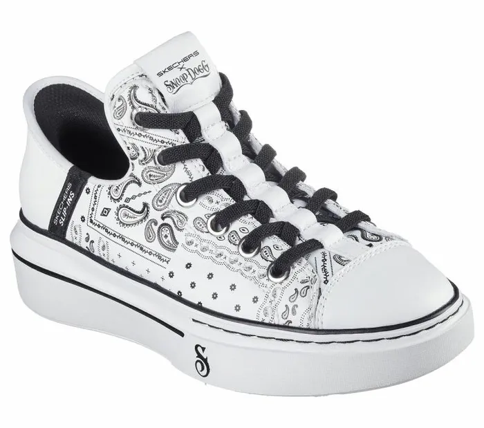 Skechers Premium Leather Slipins Snoop One 8211 Double G White Black Women Casual Sneakers