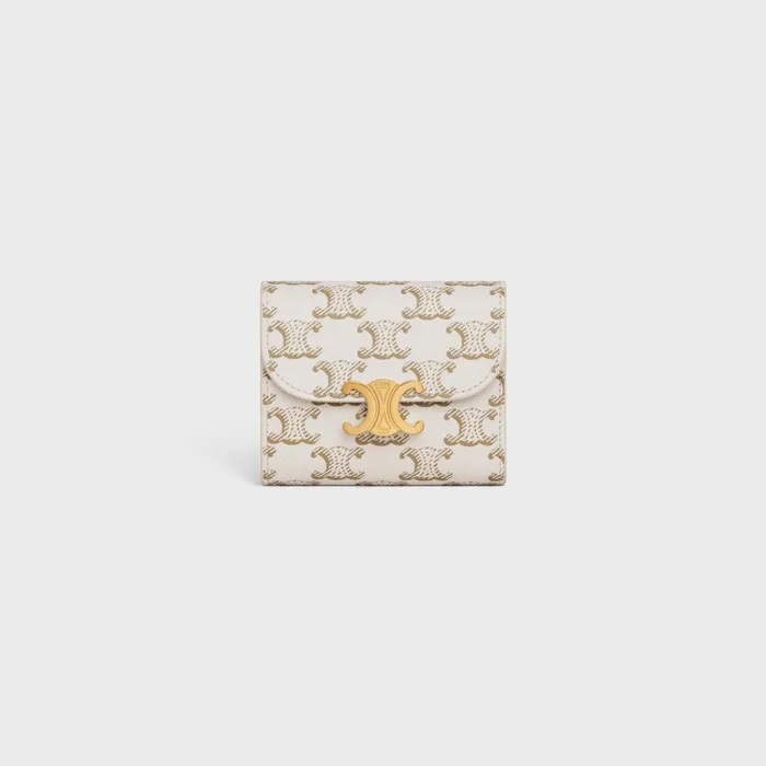 Small Wallet Triomphe In Triomphe Canvas Whitetan Women CELINE WALLETS