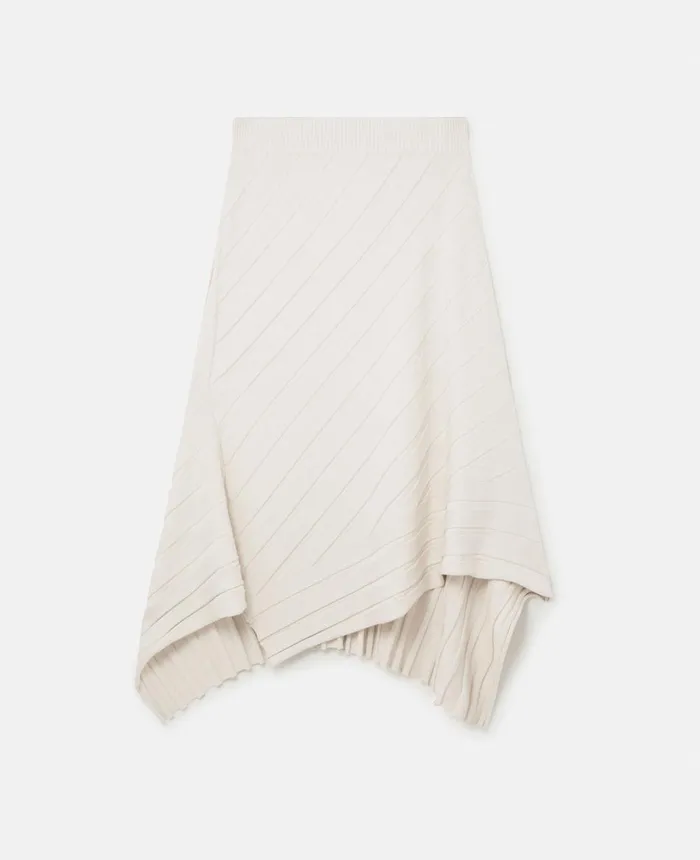 Stella McCartney Asymmetric Rib Knit Skirt Cream Women Knitwear
