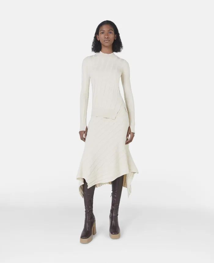 Stella McCartney Asymmetric Rib Knit Skirt Cream Women Knitwear