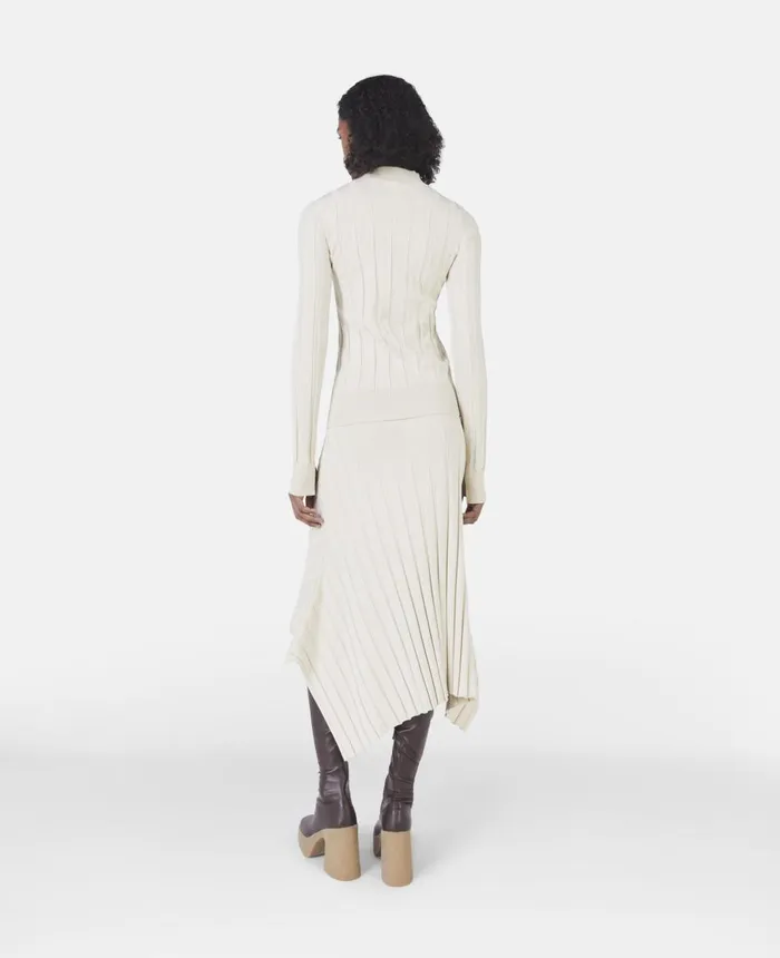 Stella McCartney Asymmetric Rib Knit Skirt Cream Women Knitwear