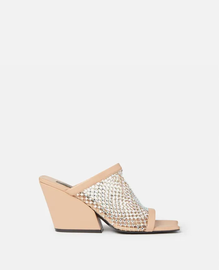 Stella McCartney Crystal Mesh Mules Powder Women Heels