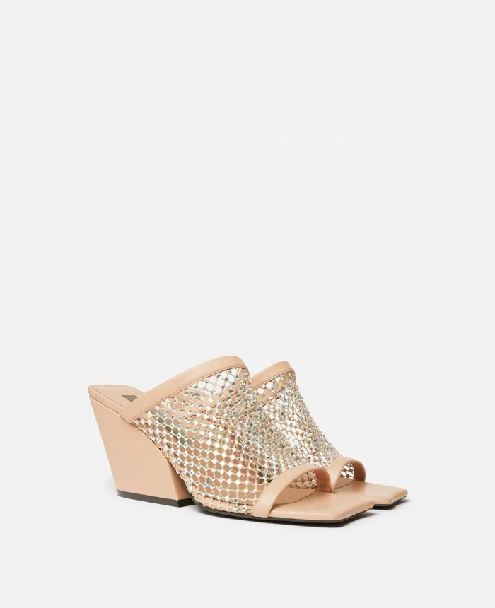 Stella McCartney Crystal Mesh Mules Powder Women Heels