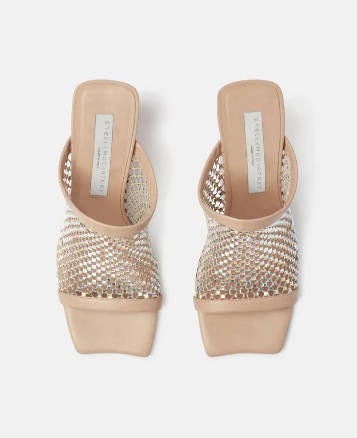 Stella McCartney Crystal Mesh Mules Powder Women Heels