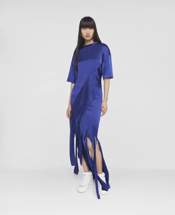 Stella McCartney Double Satin Strip Hem Dress Sapphire Blue Women Shirts And Tops Stella McCartney Double Satin Strip Hem Dress Sapphire Blue Women Shirts And Tops
