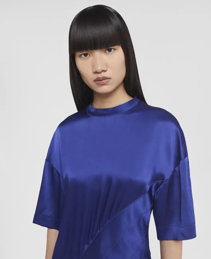 Stella McCartney Double Satin Strip Hem Dress Sapphire Blue Women Shirts And Tops Stella McCartney Double Satin Strip Hem Dress Sapphire Blue Women Shirts And Tops