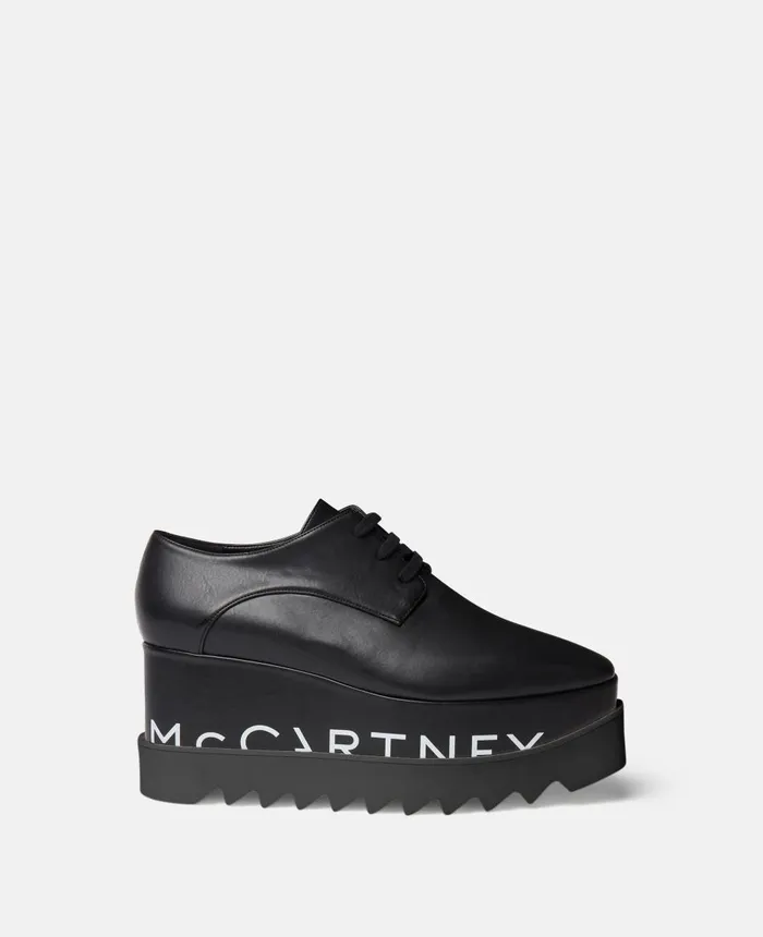 Stella McCartney Elyse Logo Platform Shoes Black Women Wedges