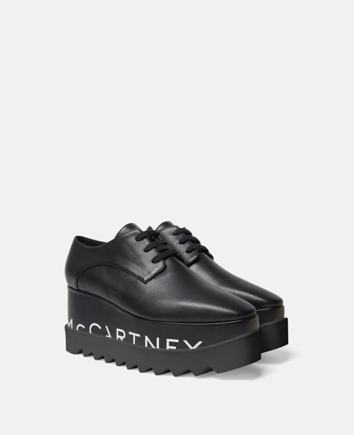 Stella McCartney Elyse Logo Platform Shoes Black Women Wedges