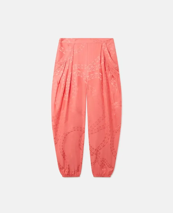 Stella McCartney Falabella Chain Silk Jacquard Trousers Bubblegum Pink Women Trousers And Shorts Stella McCartney Falabella Chain Silk Jacquard Trousers Bubblegum Pink Women Trousers And Shorts