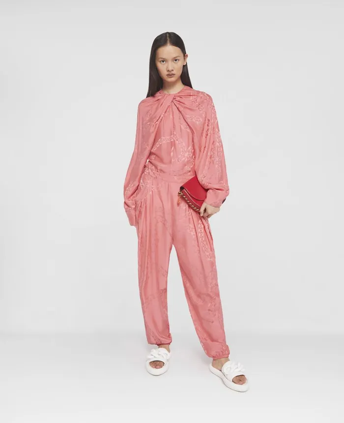 Stella McCartney Falabella Chain Silk Jacquard Trousers Bubblegum Pink Women Trousers And Shorts Stella McCartney Falabella Chain Silk Jacquard Trousers Bubblegum Pink Women Trousers And Shorts